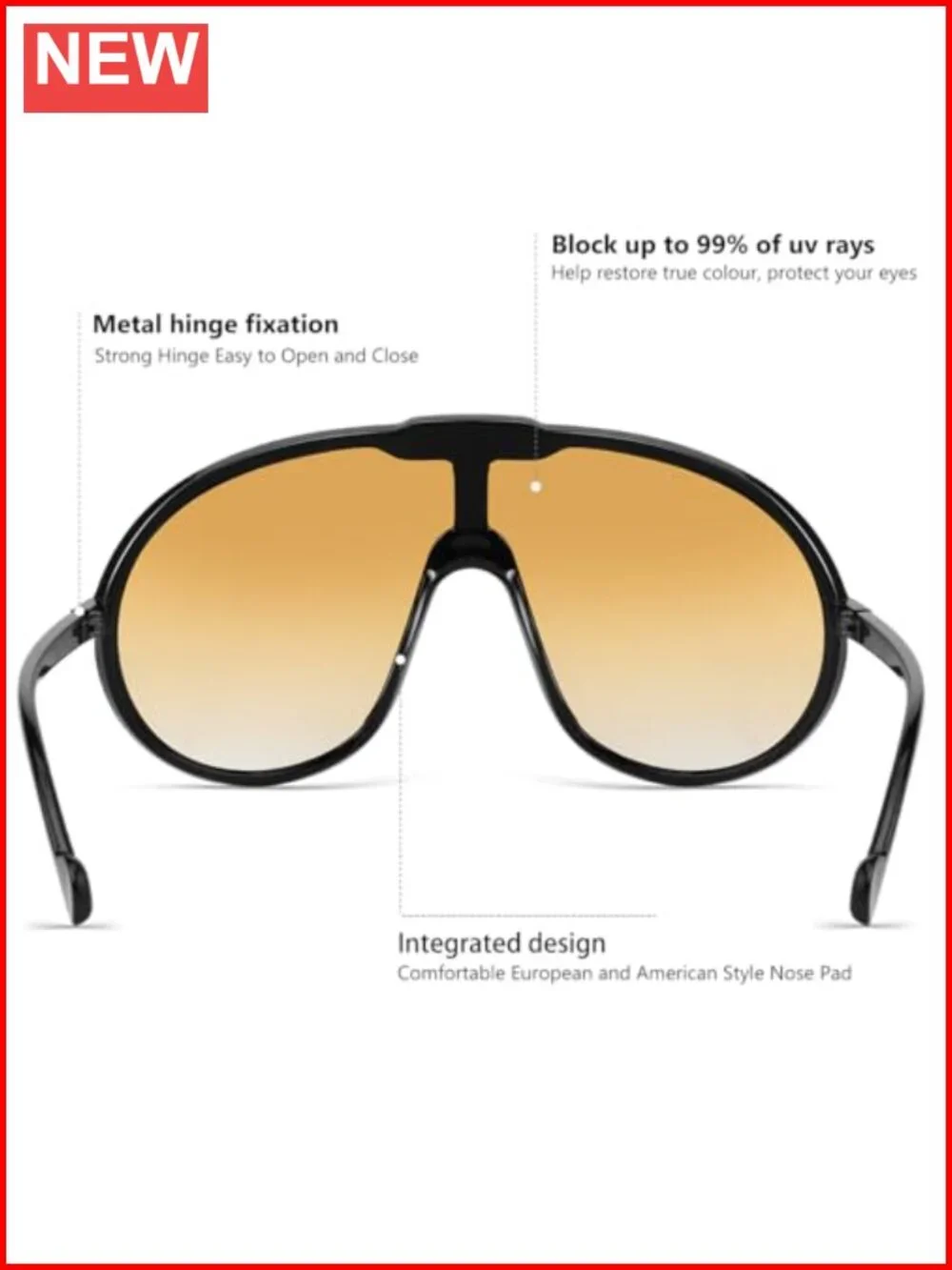 Oversized Shield Sunglasses UV400 Protection Plastic Frame